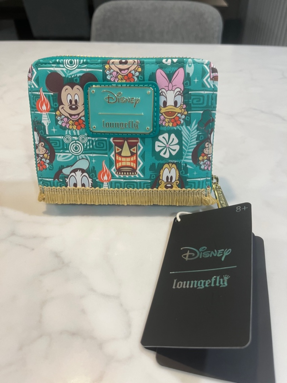 Loungefly Disney Teal Tiki Mickey & Friends Fringe Wallet
